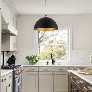 Vintage Industrial Dome Pendant Light – Black & Gold